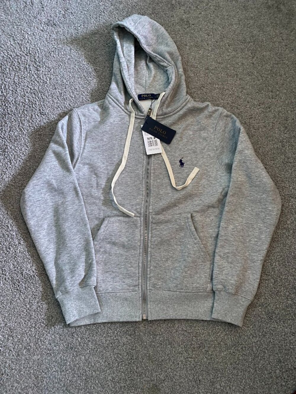 Polo Ralph Lauren Zip Up Hoodie Grey With Blue Logo